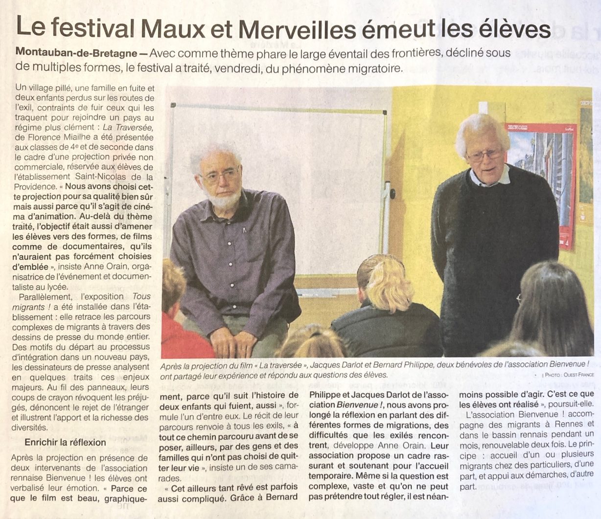 You are currently viewing Intervention au lycée de Montauban de Bretagne, dans le cadre du festival Maux et merveilles